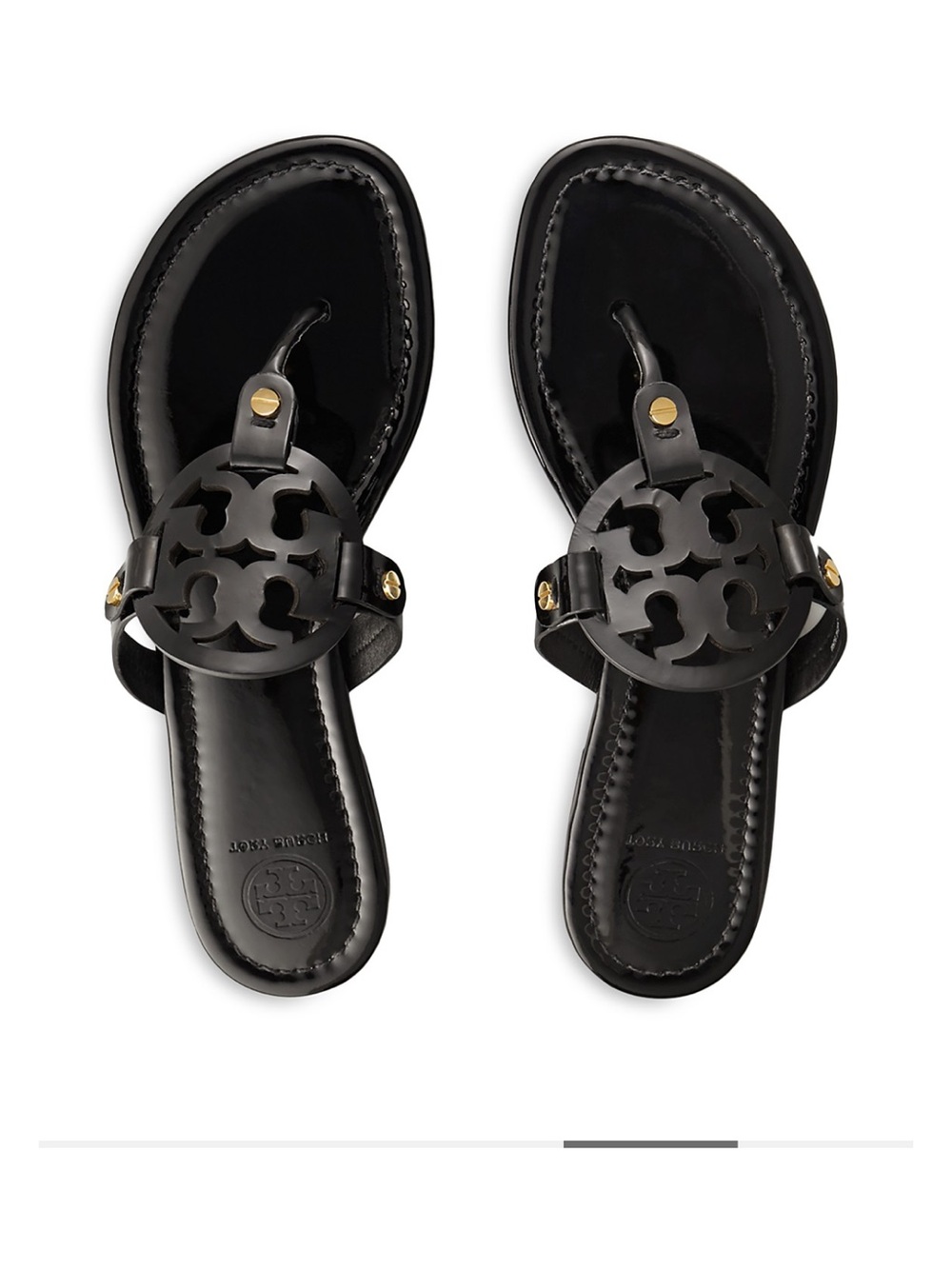 Tory Burch Black Patent Miller Logo Thong Sandal